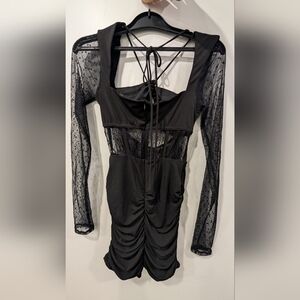 Black mesh mini dress